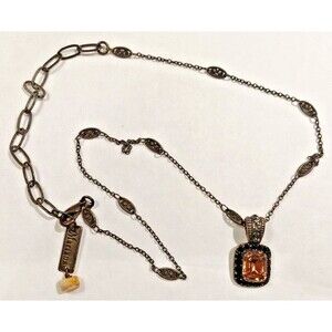Mariana Yellow Crystal Pendent Bronze Tone Necklace Black & White Crystals
